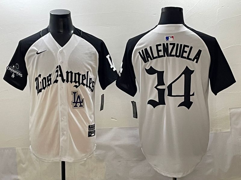 Men 2025 Los Angeles Dodgers #34 Valenzuela White black Five generations Joint Name Nike MLB Jersey style 52612
